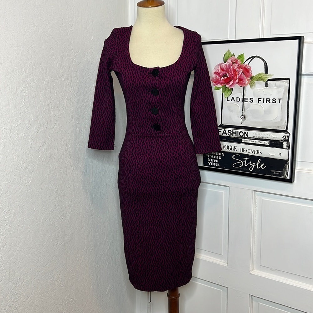 Isabel de Pedro Fuchsia & Black Midi Dress Size 2US